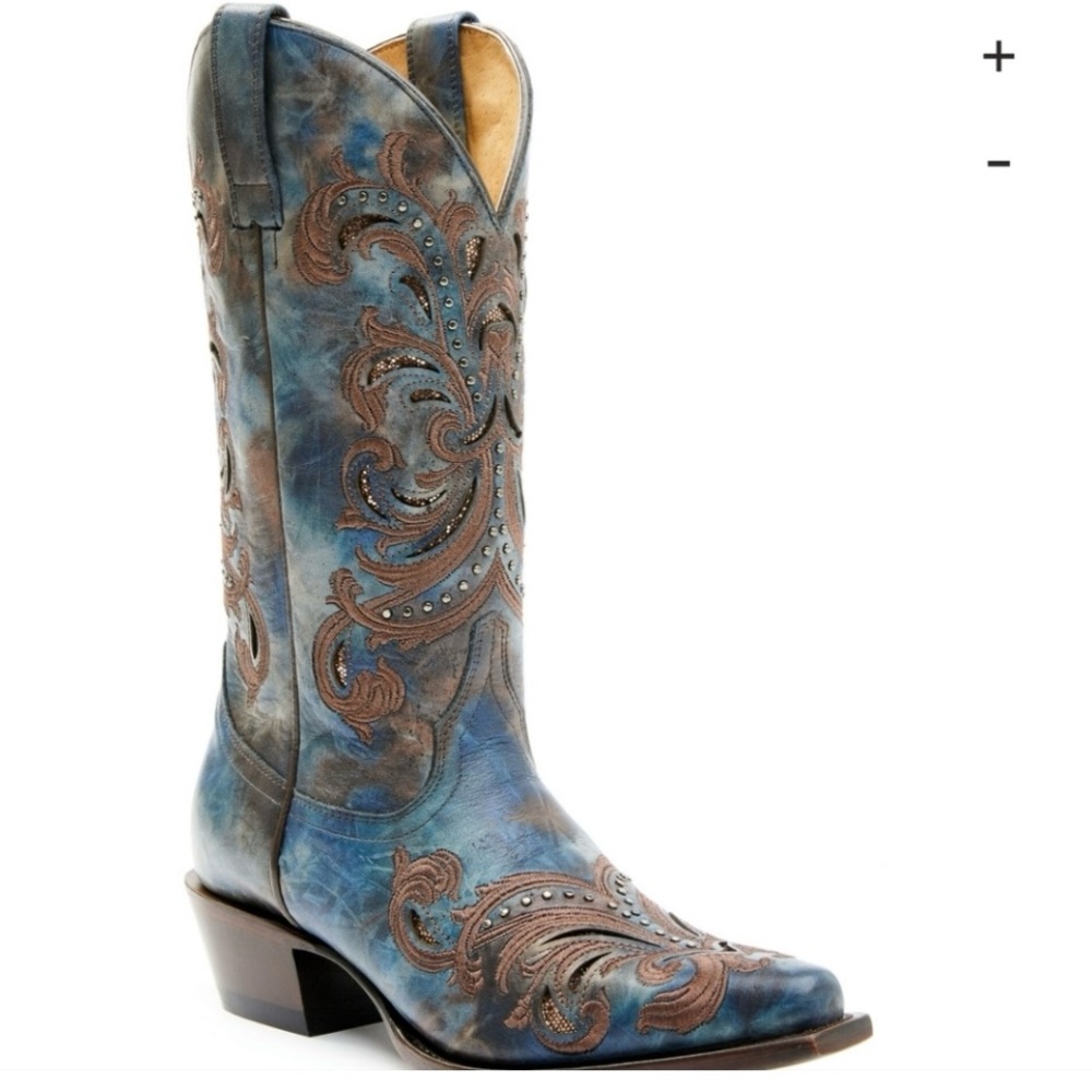 👠NWT SHYANNE Blue and Brown with Glitter Overlay Western Boots Size 8M